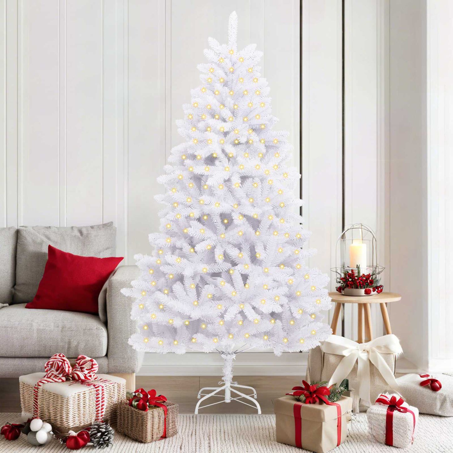 Kunstig juletre med 300 LED Hvit 180 cm PVC og metall