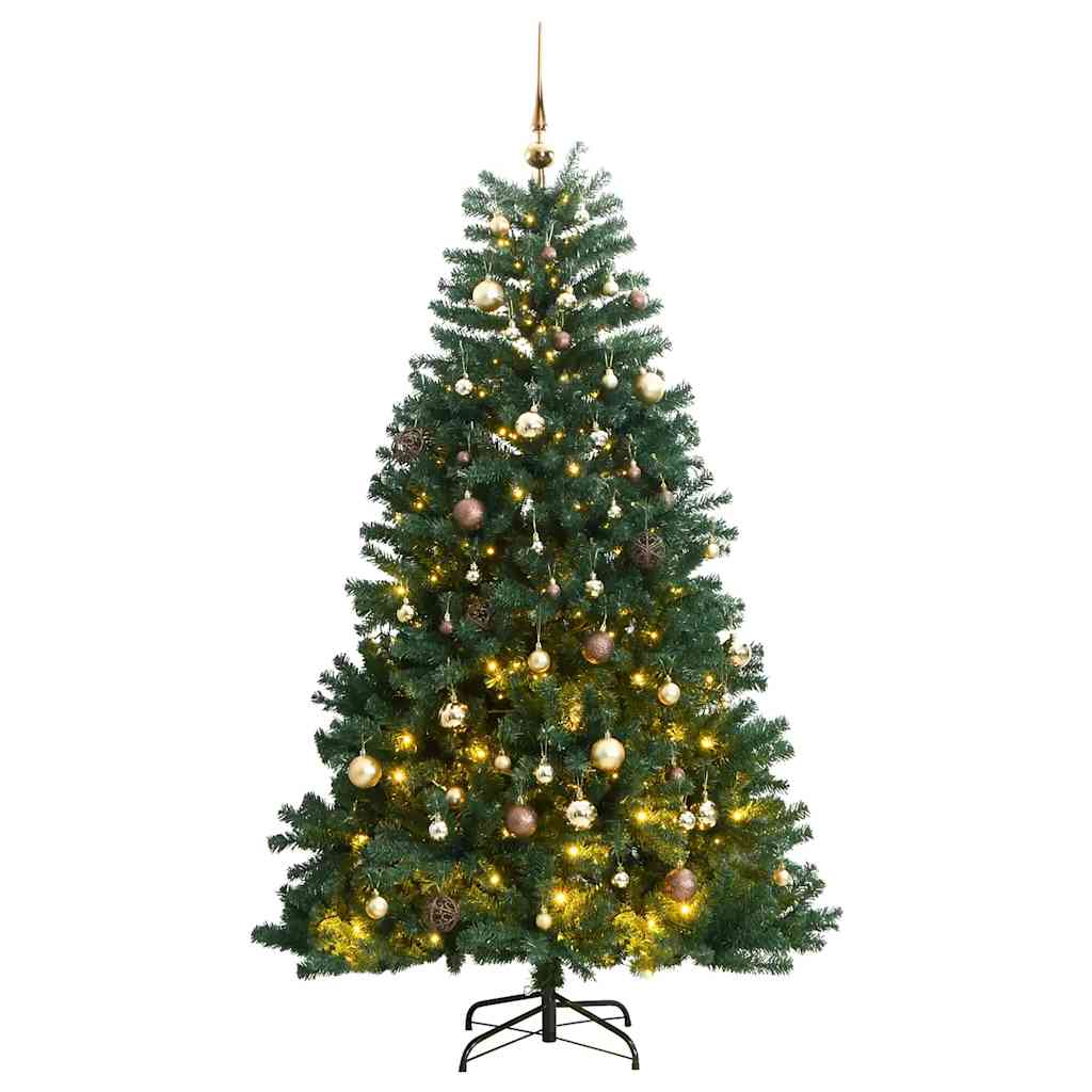 Kunstig hengslet juletre med 300 LED og kulesett 210 cm