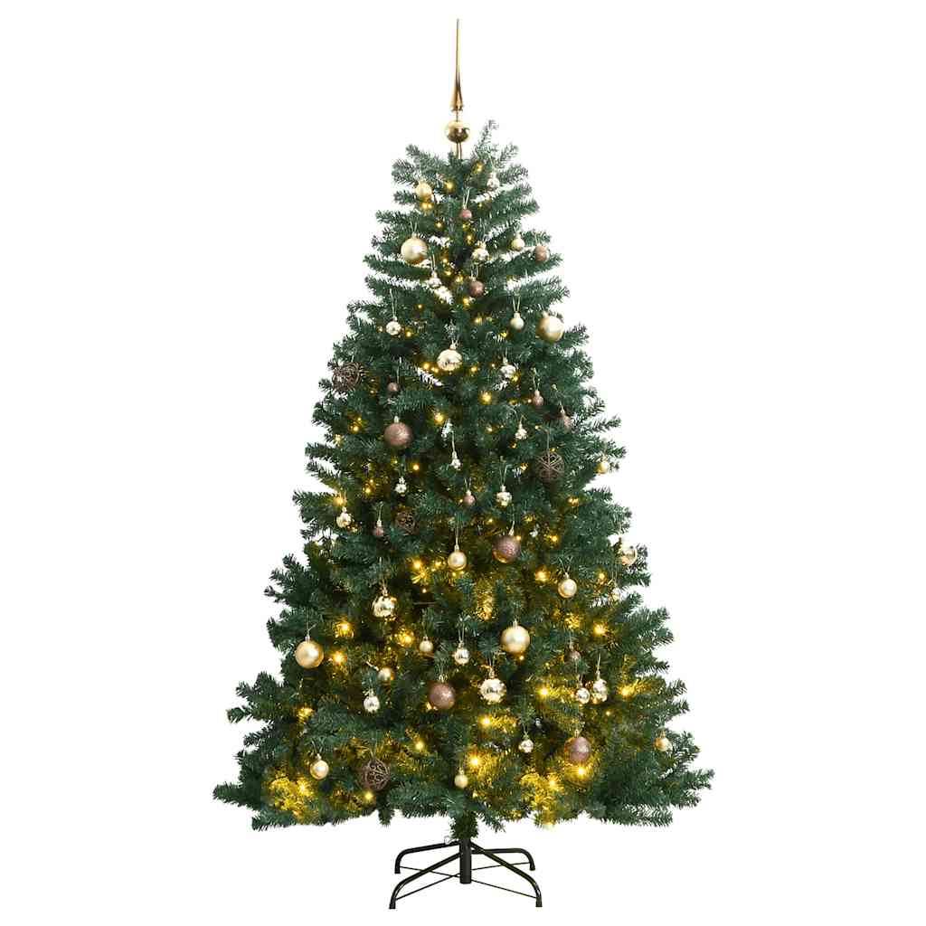 Kunstig hengslet juletre med 300 LED og kulesett 240 cm