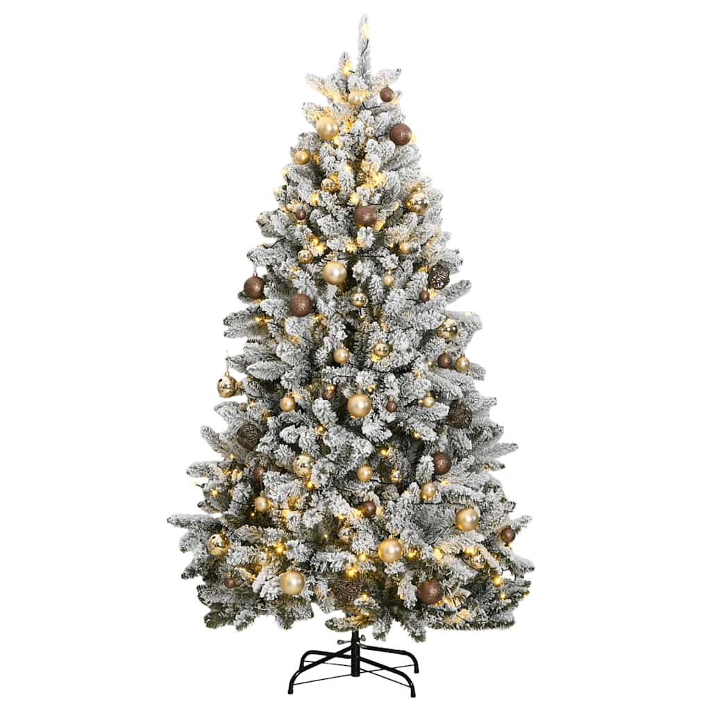 Kunstig hengslet juletre med 300 LED og kulesett 210 cm