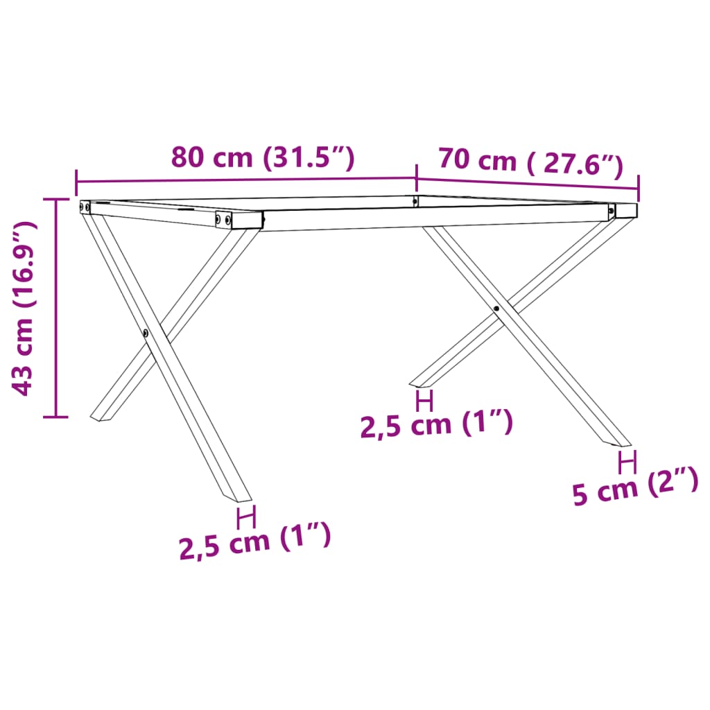 Ben for salongbord X-ramme 80x70x43 cm stål