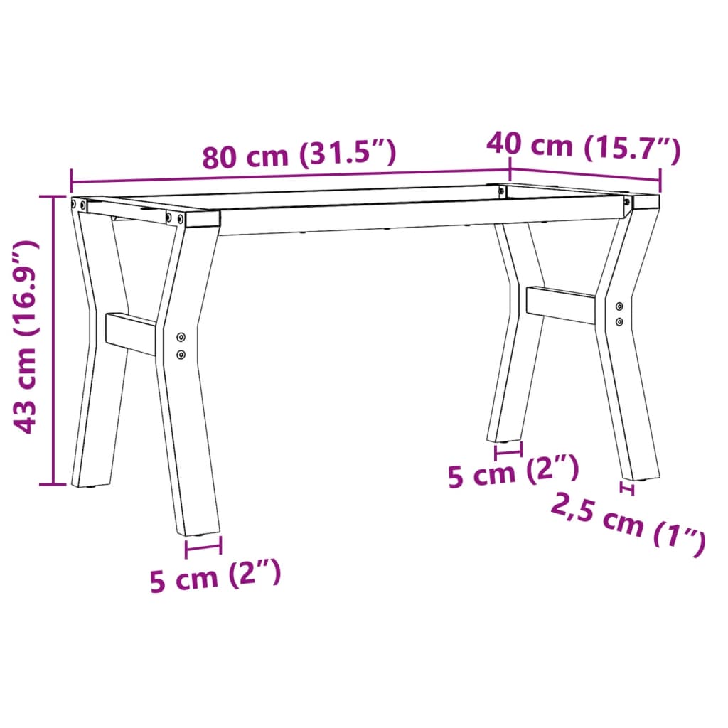 Ben for salongbord Y-ramme 80x40x43 cm stål