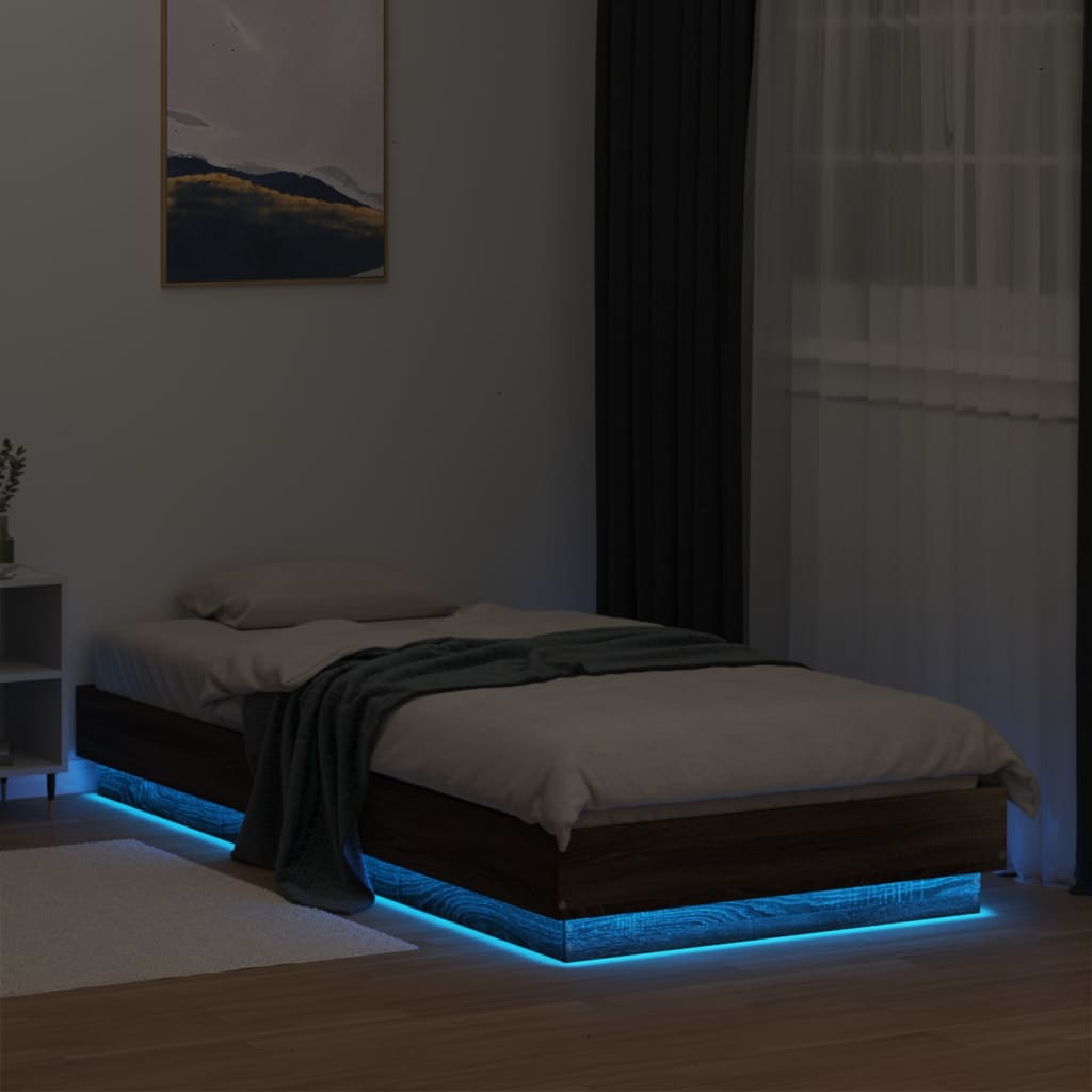 Sengeramme med LED-lys brun eik 100x200 cm