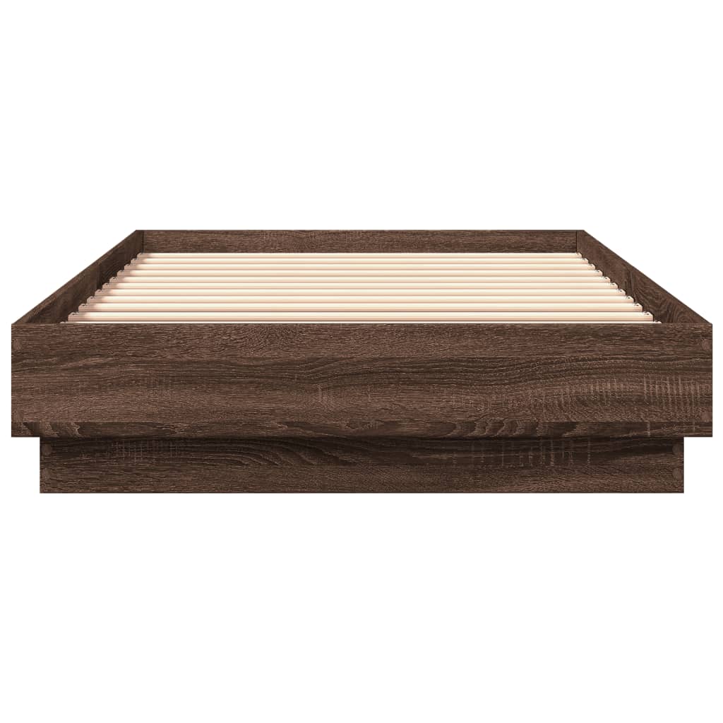 Sengeramme med LED-lys brun eik 100x200 cm