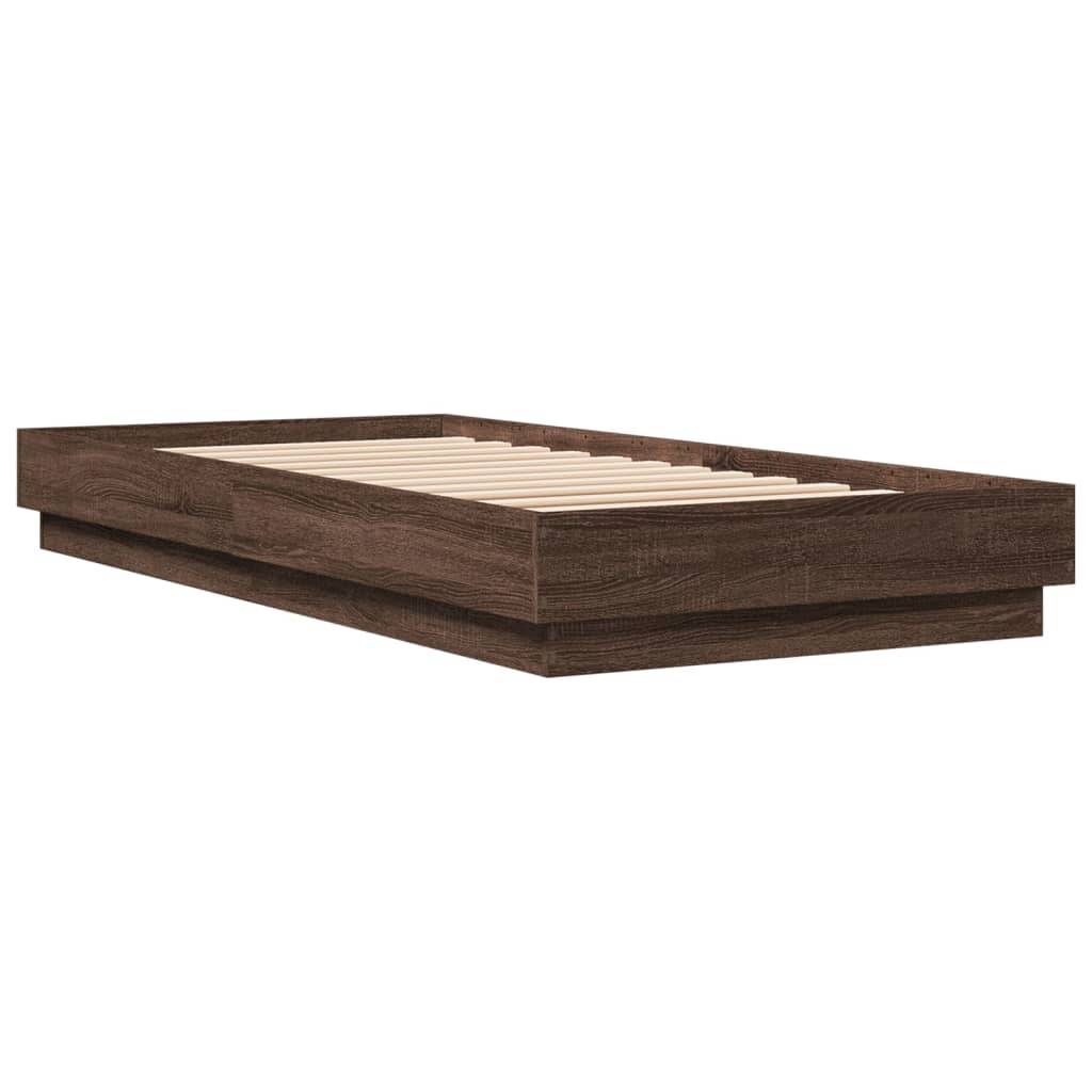 Sengeramme med LED-lys brun eik 100x200 cm