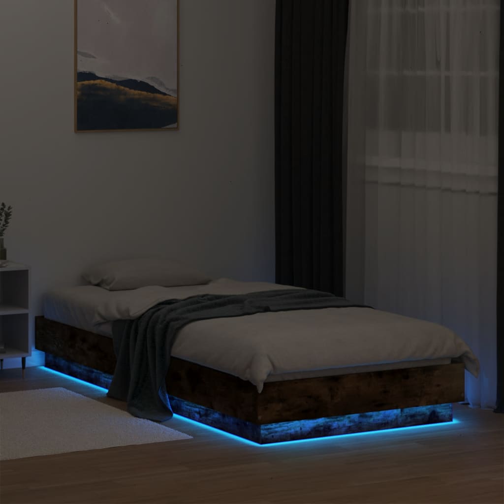 Sengeramme med LED-lys røkt eik 90x200 cm vidaXL