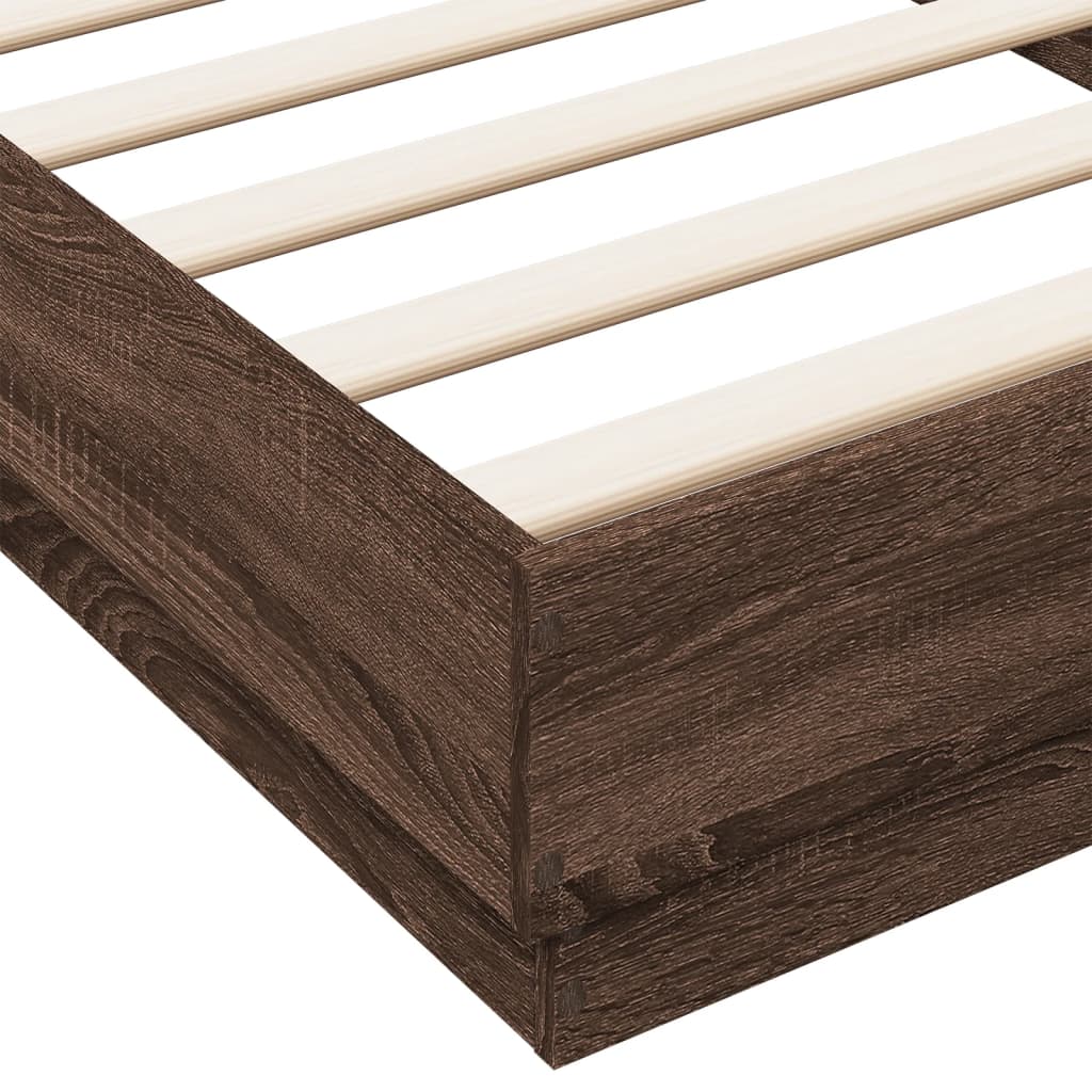Sengeramme med LED-lys brun eik 90x200 cm