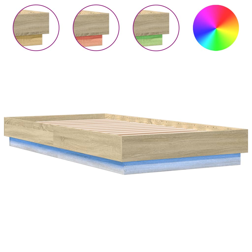 Sengeramme med LED-lys sonoma eik 90x190 cm