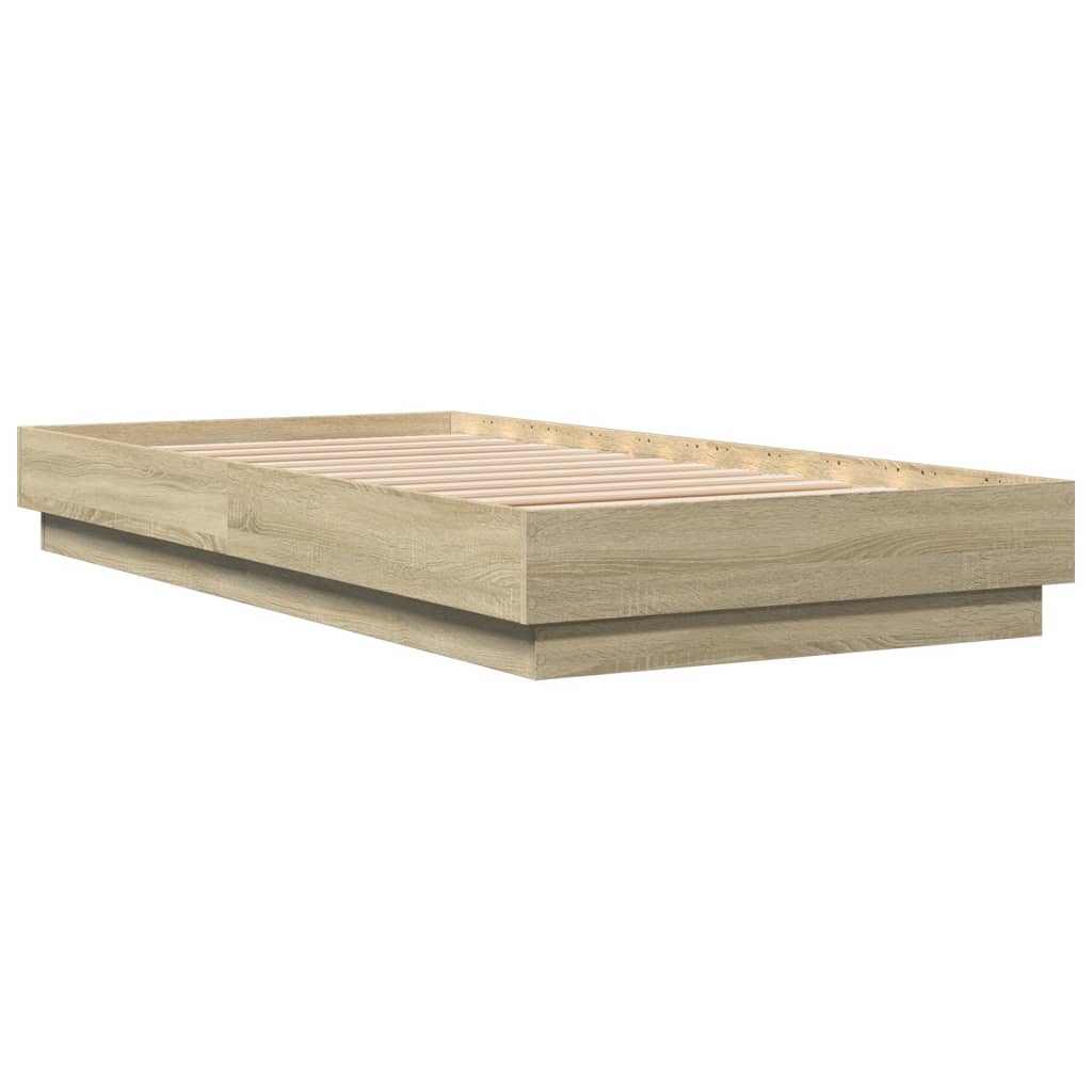 Sengeramme med LED-lys sonoma eik 90x190 cm