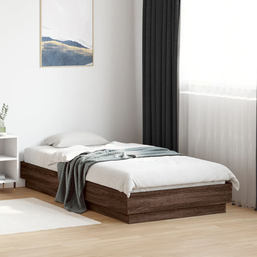 Sengeramme med LED-lys brun eik 90x190 cm