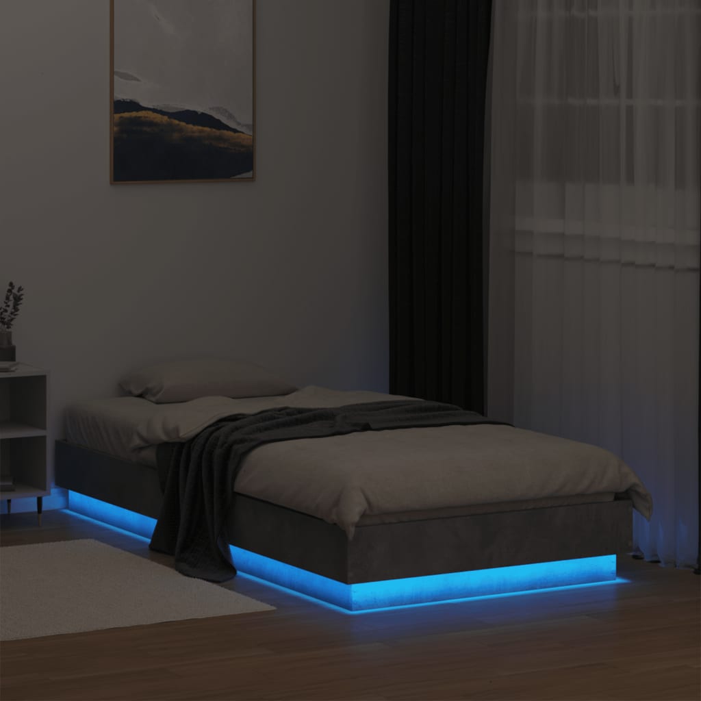 Sengeramme med LED-lys betonggrå 75x190 cm