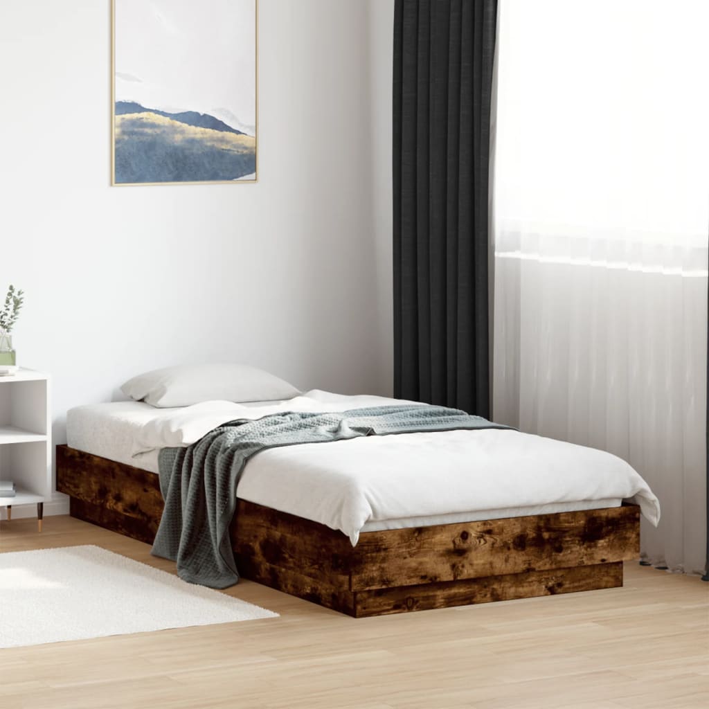 Sengeramme med LED-lys røkt eik 75x190 cm
