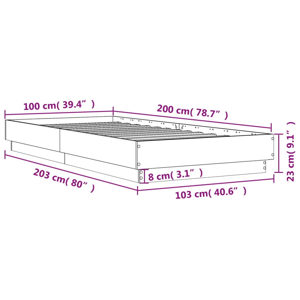 Sengeramme uten madrass brun eik 100x200 cm konstruert tre