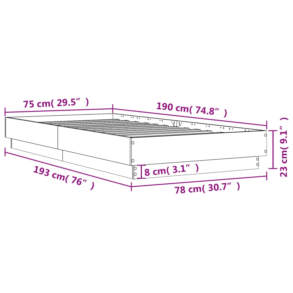 Sengeramme grå sonoma 75x190 cm konstruert tre