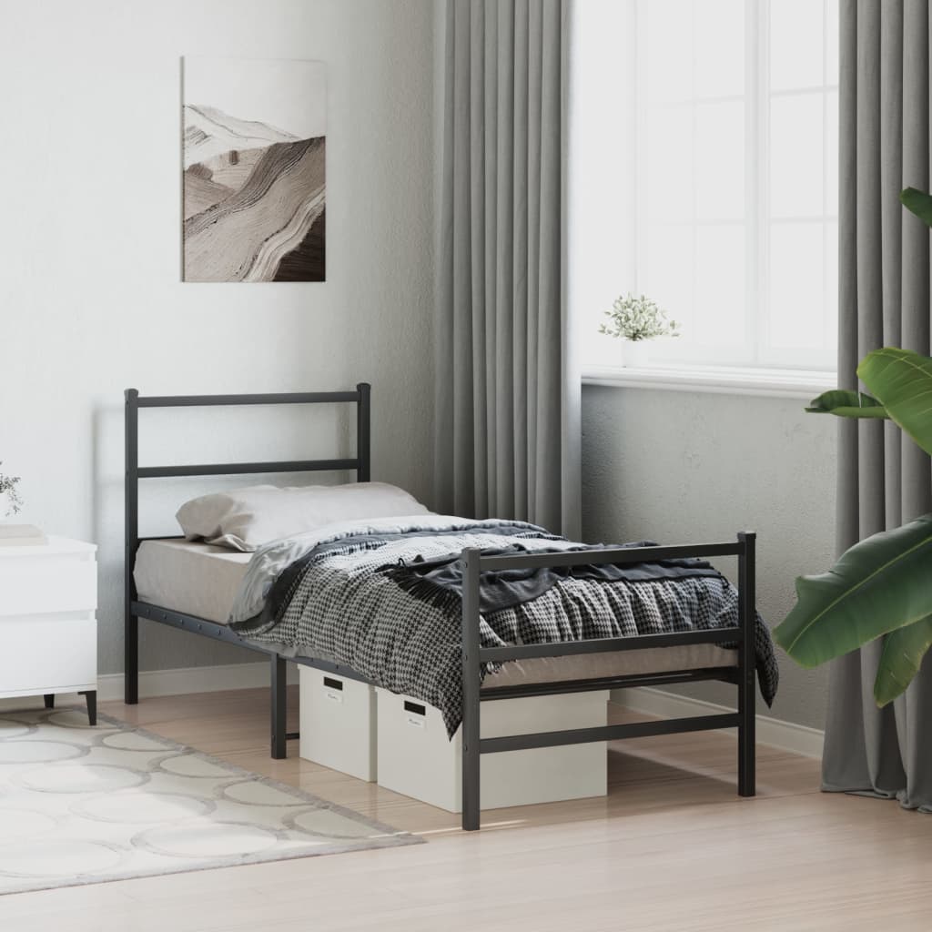 Sengeramme i metall med hode- og fotgavl svart 80x200 cm