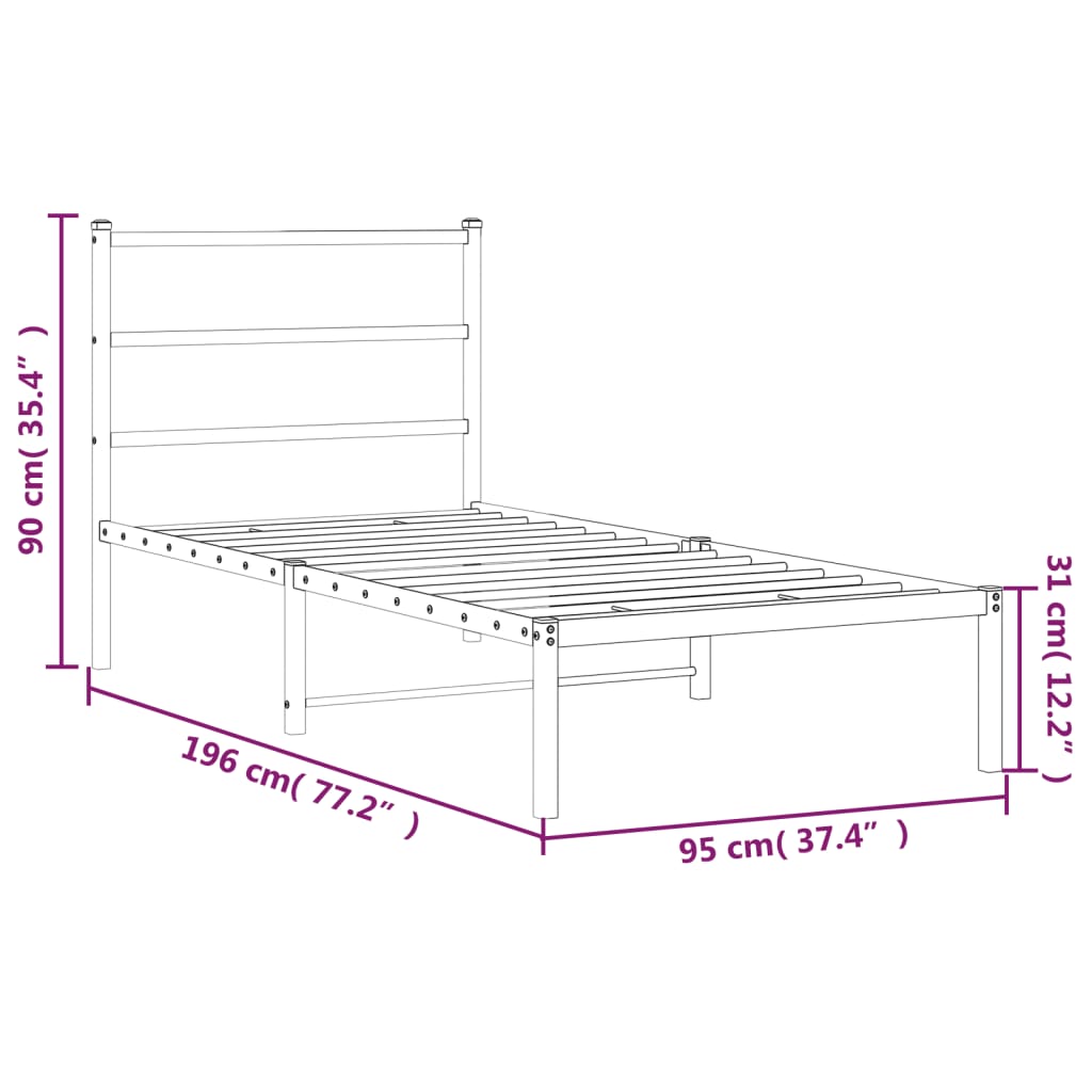 Sengeramme i metall med hodegavl hvit 90x190 cm vidaXL