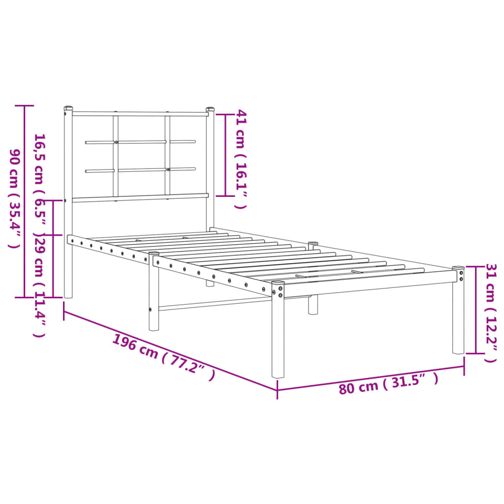 Sengeramme i metall med hodegavl svart 75x190 cm
