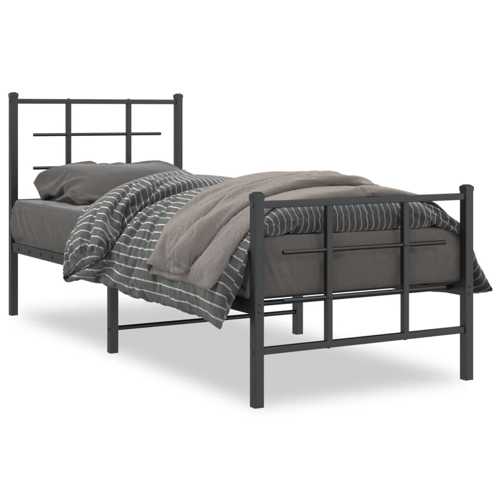 Sengeramme i metall med hode- og fotgavl svart 75x190 cm vidaXL