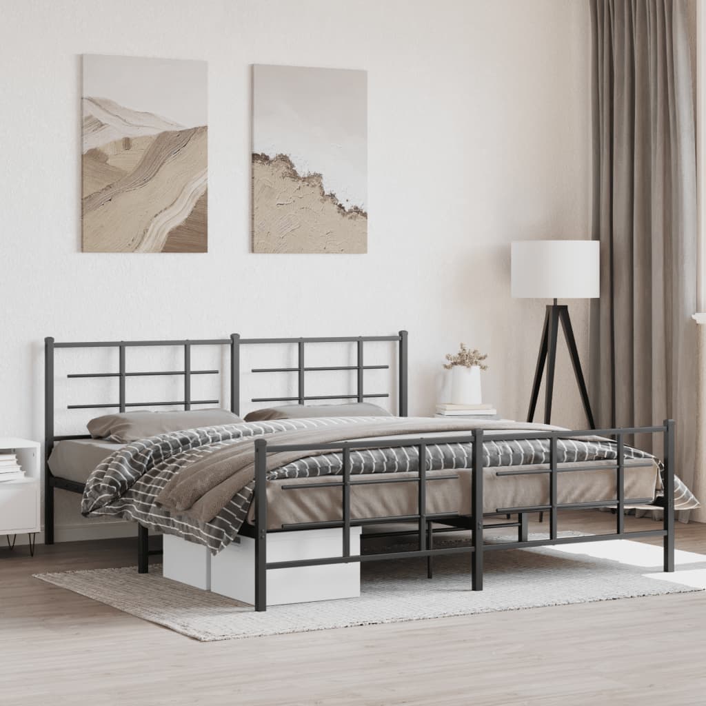 Sengeramme i metall med hode- og fotgavl svart 183x213 cm