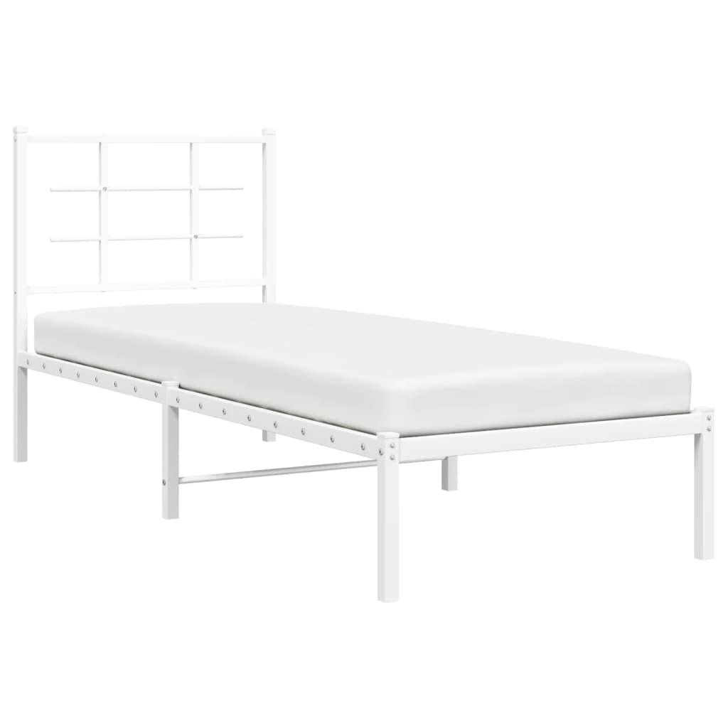 Sengeramme i metall uten madrass med hodegavl hvit 75x190 cm