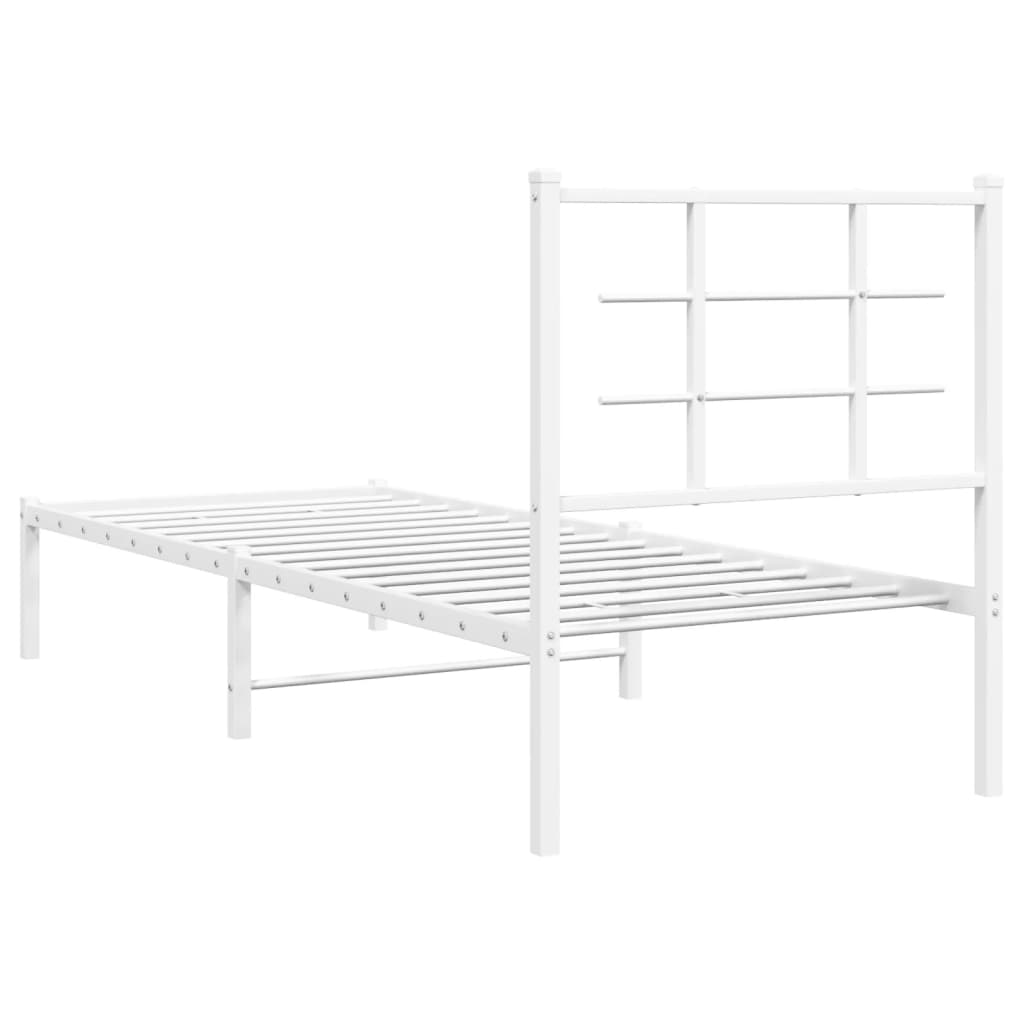 Sengeramme i metall uten madrass med hodegavl hvit 75x190 cm