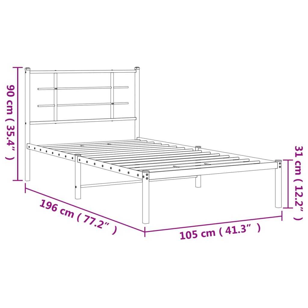 Sengeramme i metall med hodegavl hvit 100x190 cm