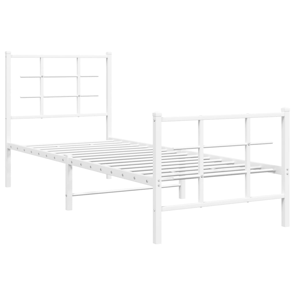 Sengeramme i metall med hode- og fotgavl hvit 75x190 cm