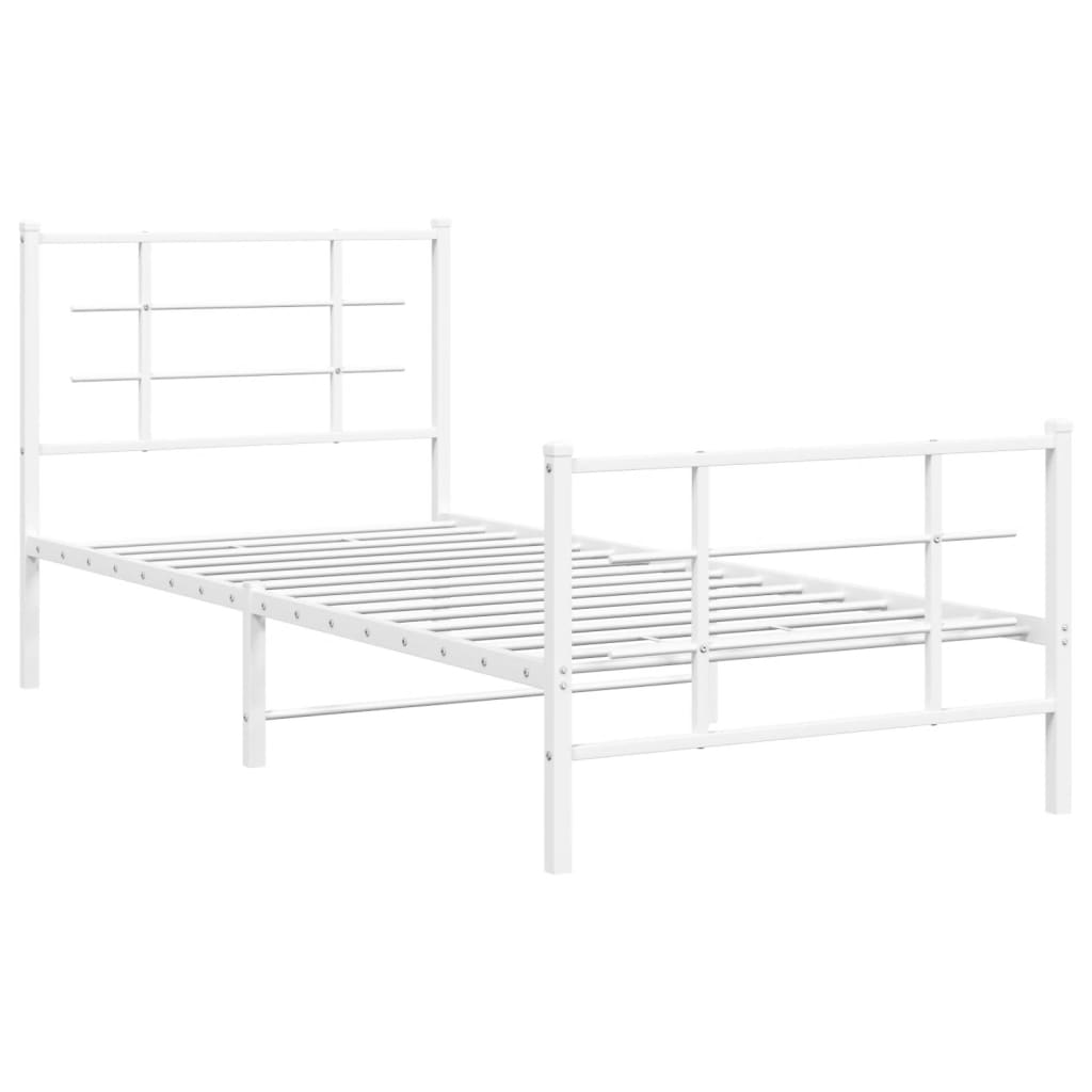 Sengeramme i metall med hode- og fotgavl hvit 90x190 cm