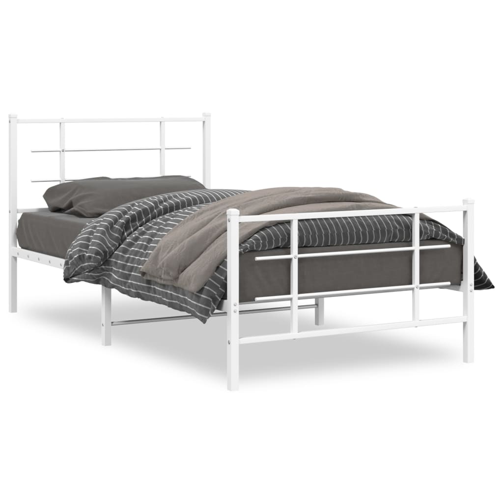 Sengeramme i metall med hode- og fotgavl hvit 107x203 cm