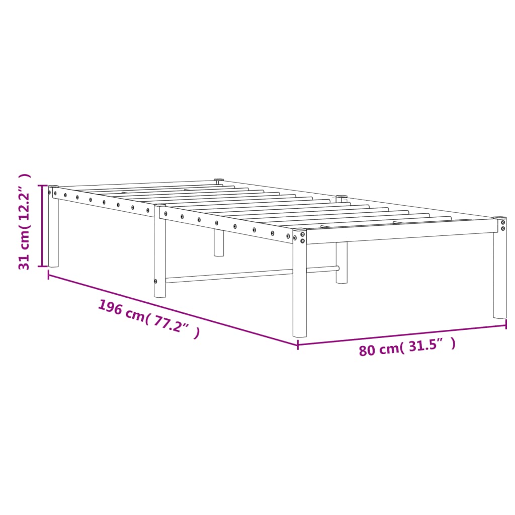 Sengeramme i metall svart 75x190 cm