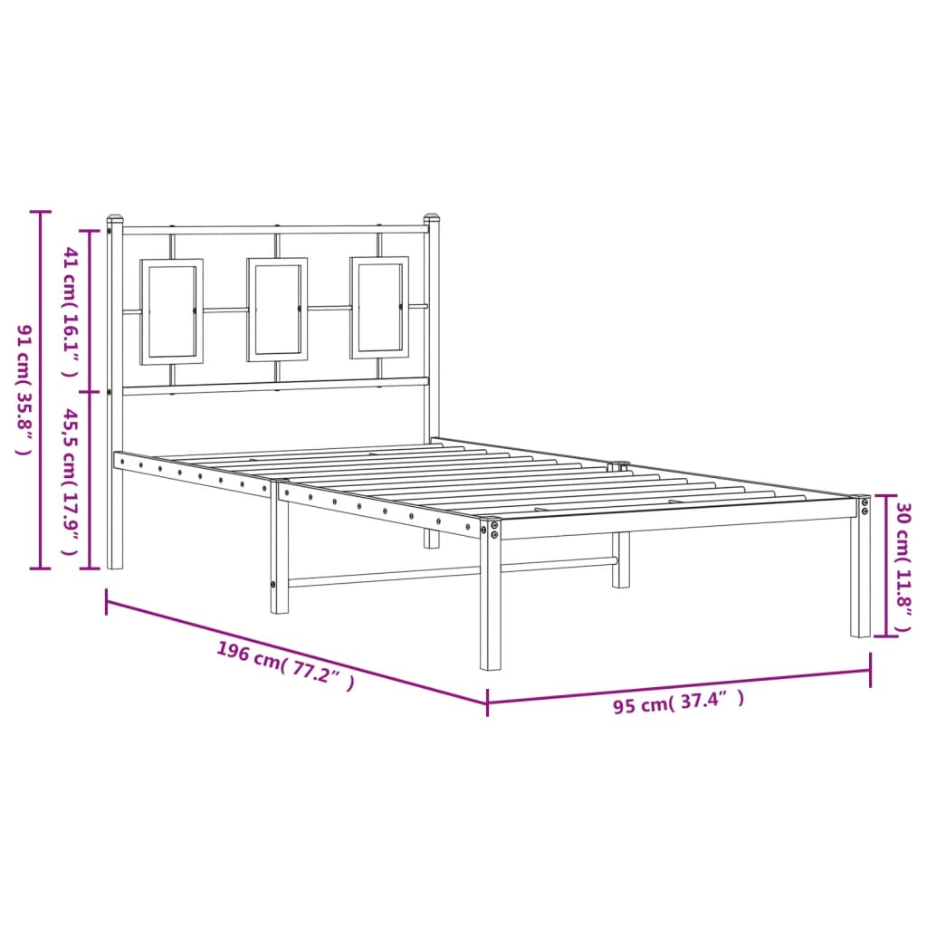 Sengeramme i metall med hodegavl svart 90x190 cm