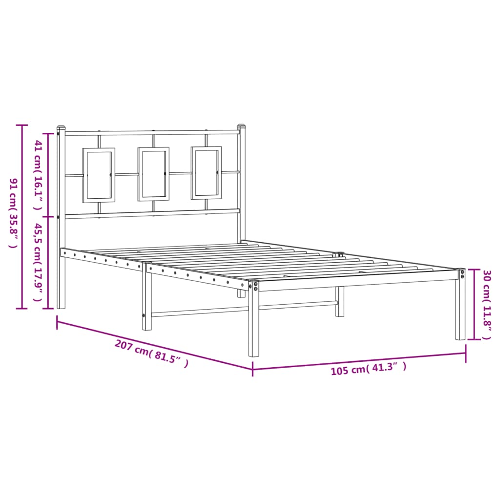 Sengeramme i metall med hodegavl svart 100x200 cm