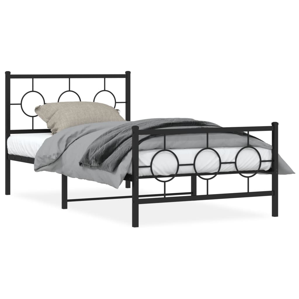 Sengeramme i metall med hode- og fotgavl svart 100x200 cm