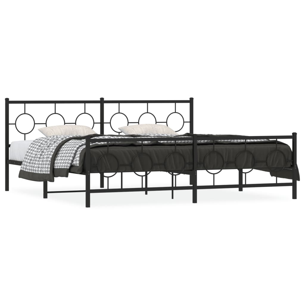 Sengeramme i metall med hode- og fotgavl svart 193x203 cm