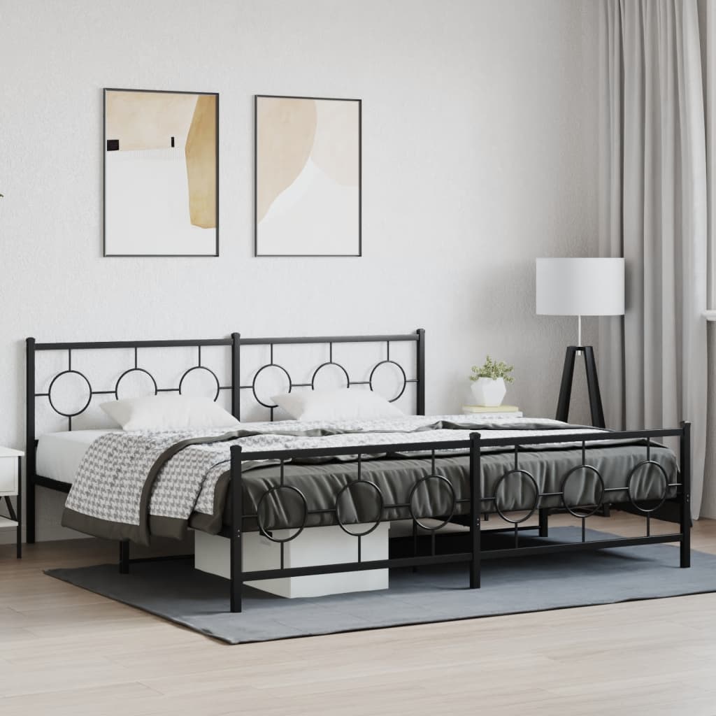 Sengeramme i metall med hode- og fotgavl svart 193x203 cm