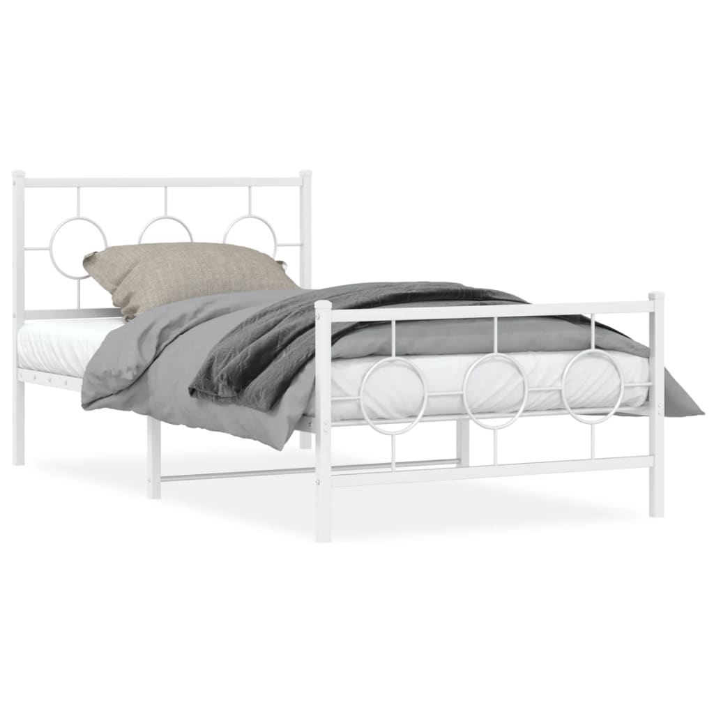Sengeramme i metall med hode- og fotgavl hvit 100x200 cm