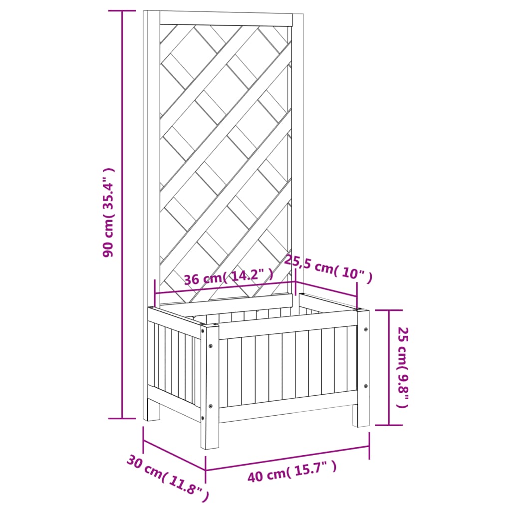 Plantekasse med espalier svart heltre gran