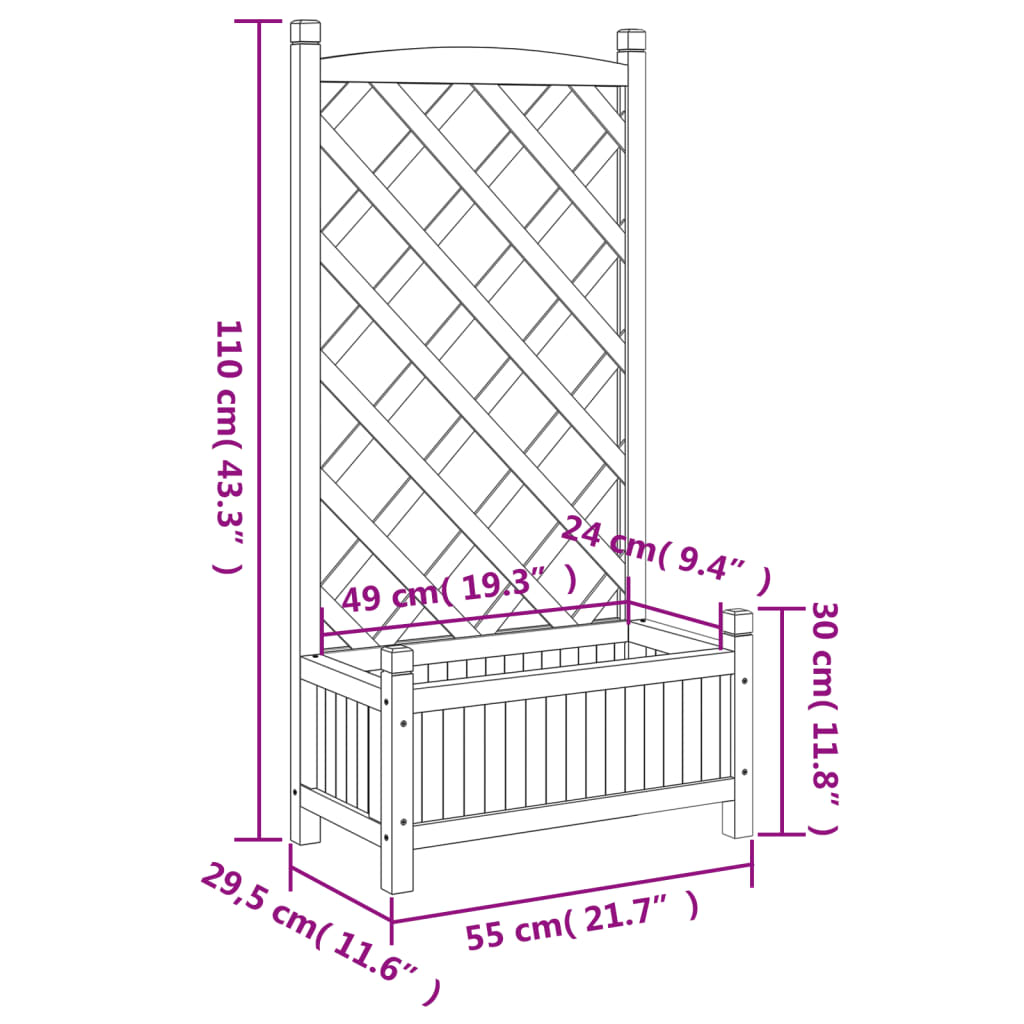 Plantekasse med espalier grå heltre gran