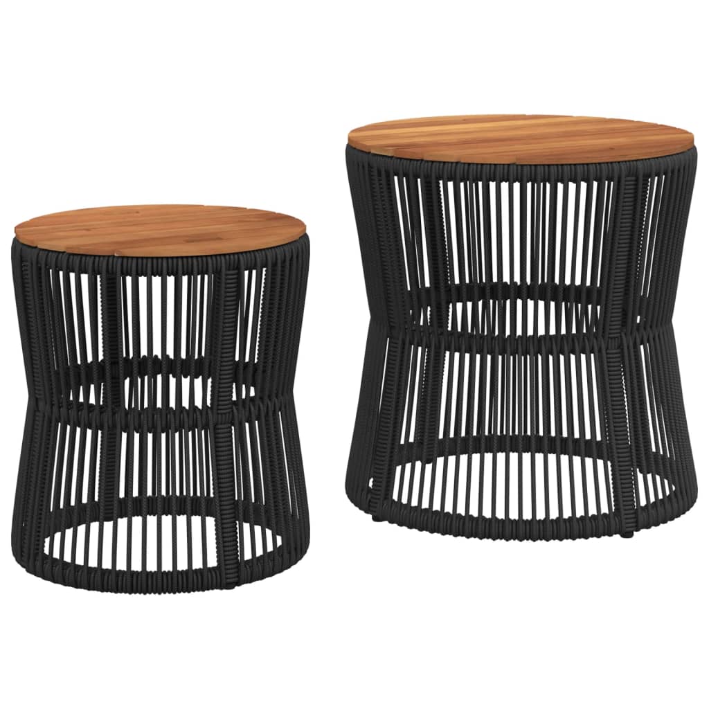 Utendørs sidebord med treplate 2 stk svart polyrotting vidaXL