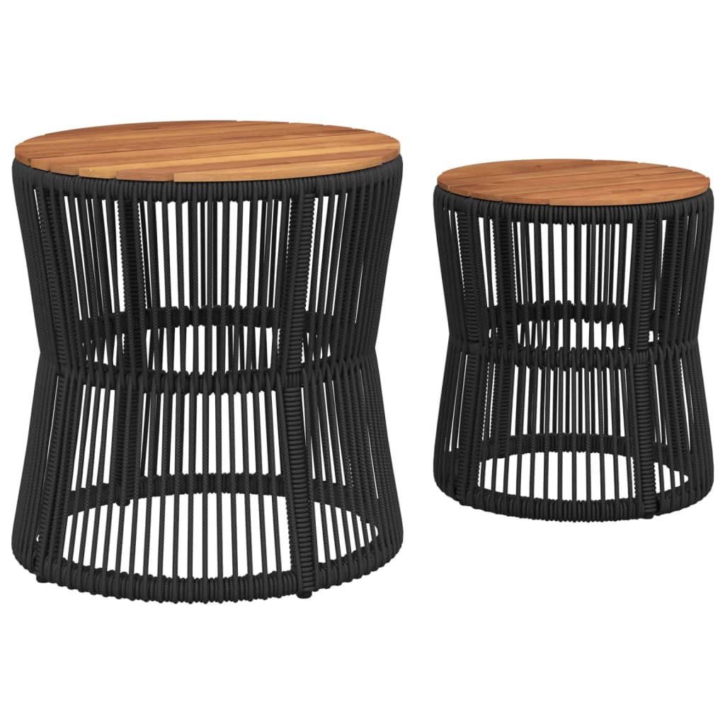 Utendørs sidebord med treplate 2 stk svart polyrotting vidaXL