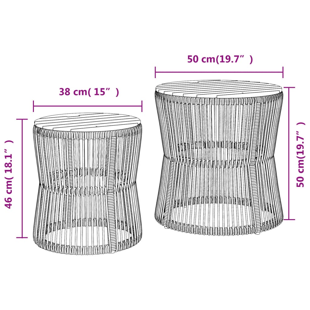 Utendørs sidebord med treplate 2 stk svart polyrotting vidaXL