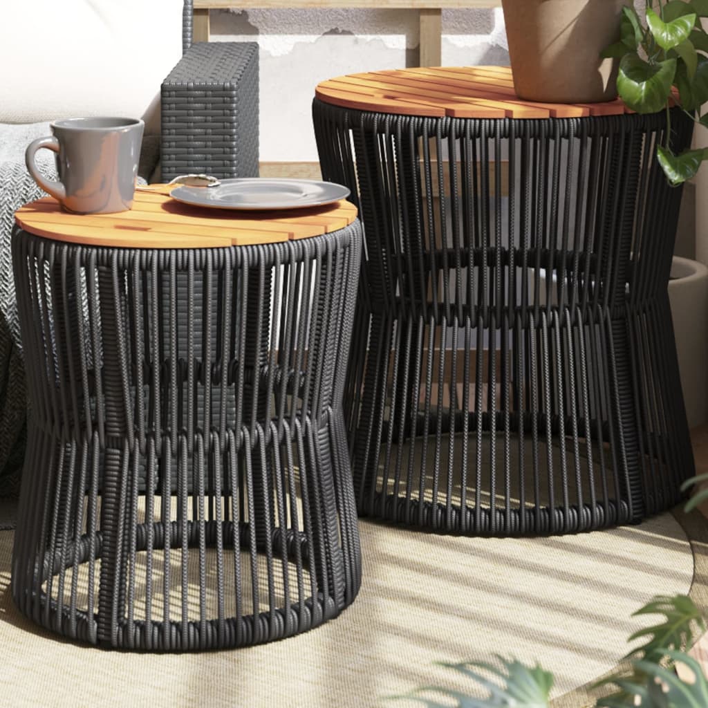 Utendørs sidebord med treplate 2 stk svart polyrotting vidaXL