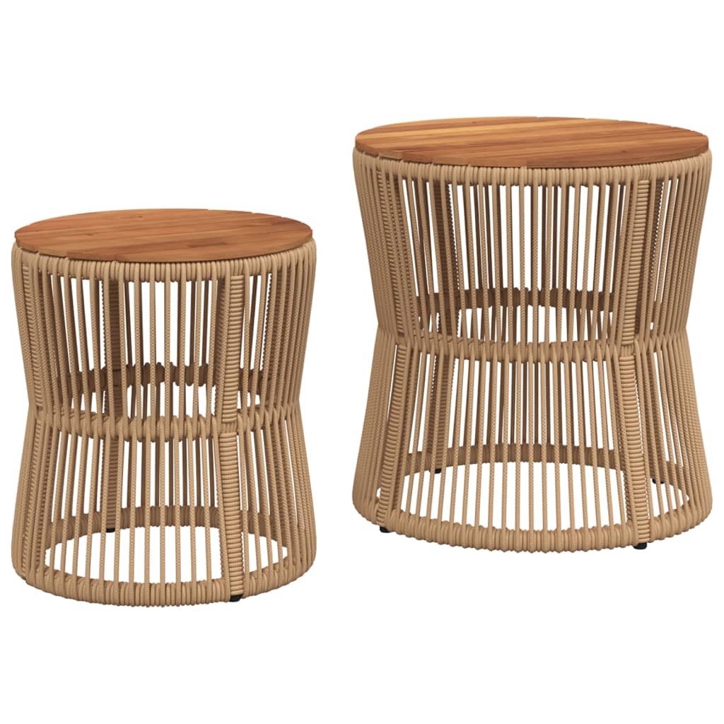 Utendørs sidebord med treplate 2 stk beige polyrotting vidaXL