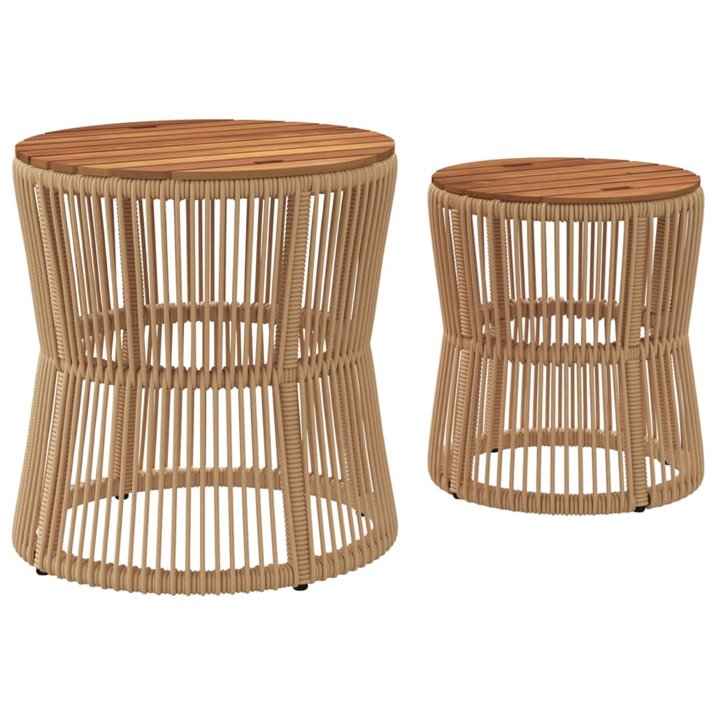 Utendørs sidebord med treplate 2 stk beige polyrotting vidaXL