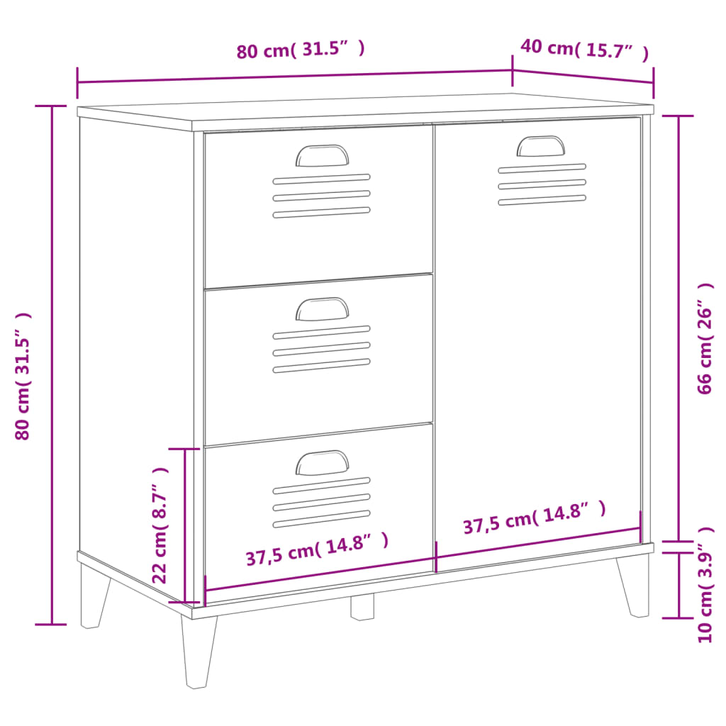 Skjenk VIKEN hvit 80x40x80 cm konstruert tre
