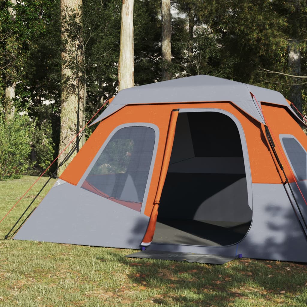 Campingtelt 6 personer grå og oransje hurtigutløser vanntett