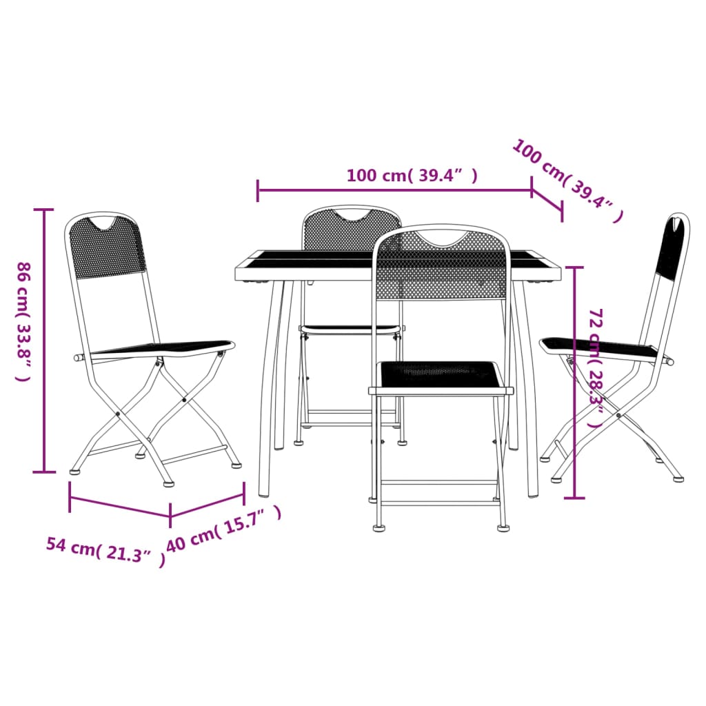 Utendørs spisestue 5 deler antrasitt metallnetting