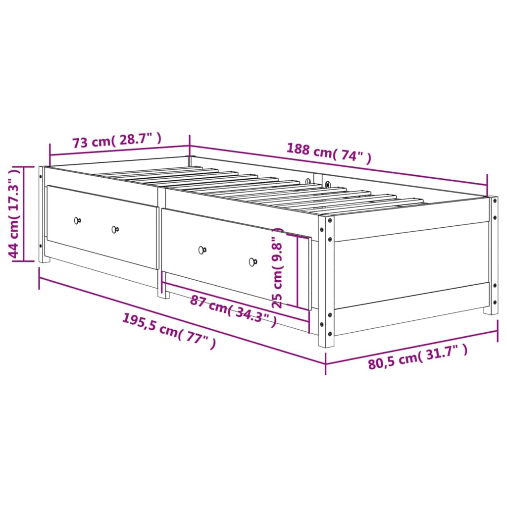 Dagseng uten madrass voksbrun 75x190 cm heltre furu