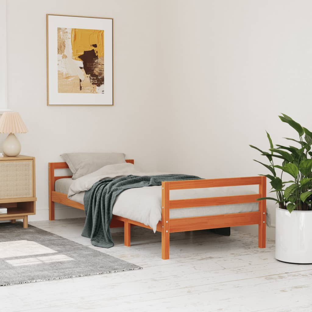 Sengeramme uten madrass voksbrun 75x190 cm heltre furu