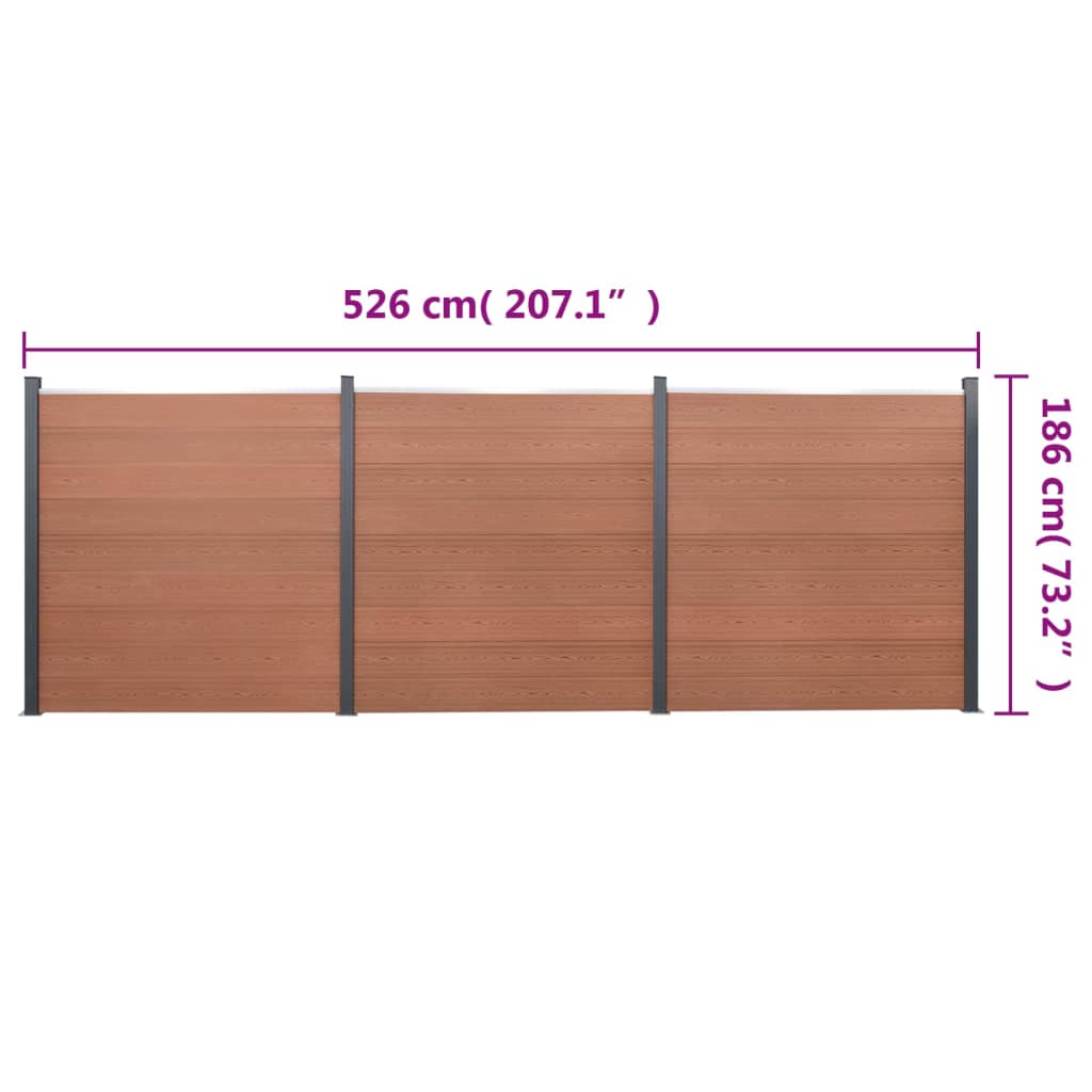 Gjerdepanelsett brun 526x186 cm WPC